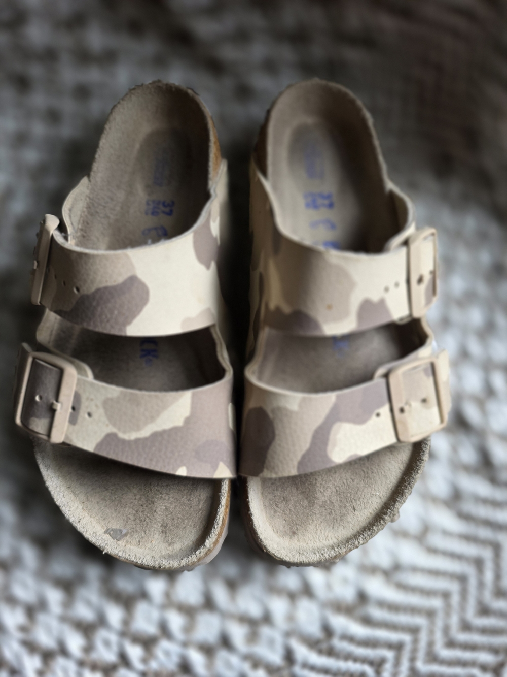 Birkenstock Womens Camo Double Buckle Sandals in Tan and Brown